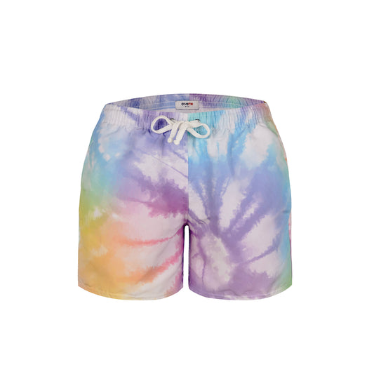 Pink and pastel unisex boardshorts for girls and boys. 70's california retro vintage vibe.