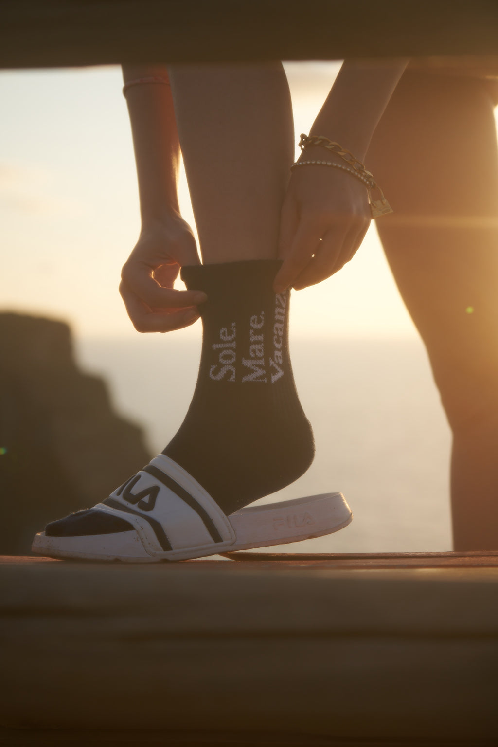 80s workout style. Very Sporty & Rich vibe aesthetic. Sole Mare Vacanze unisex. Navy sport socks.
