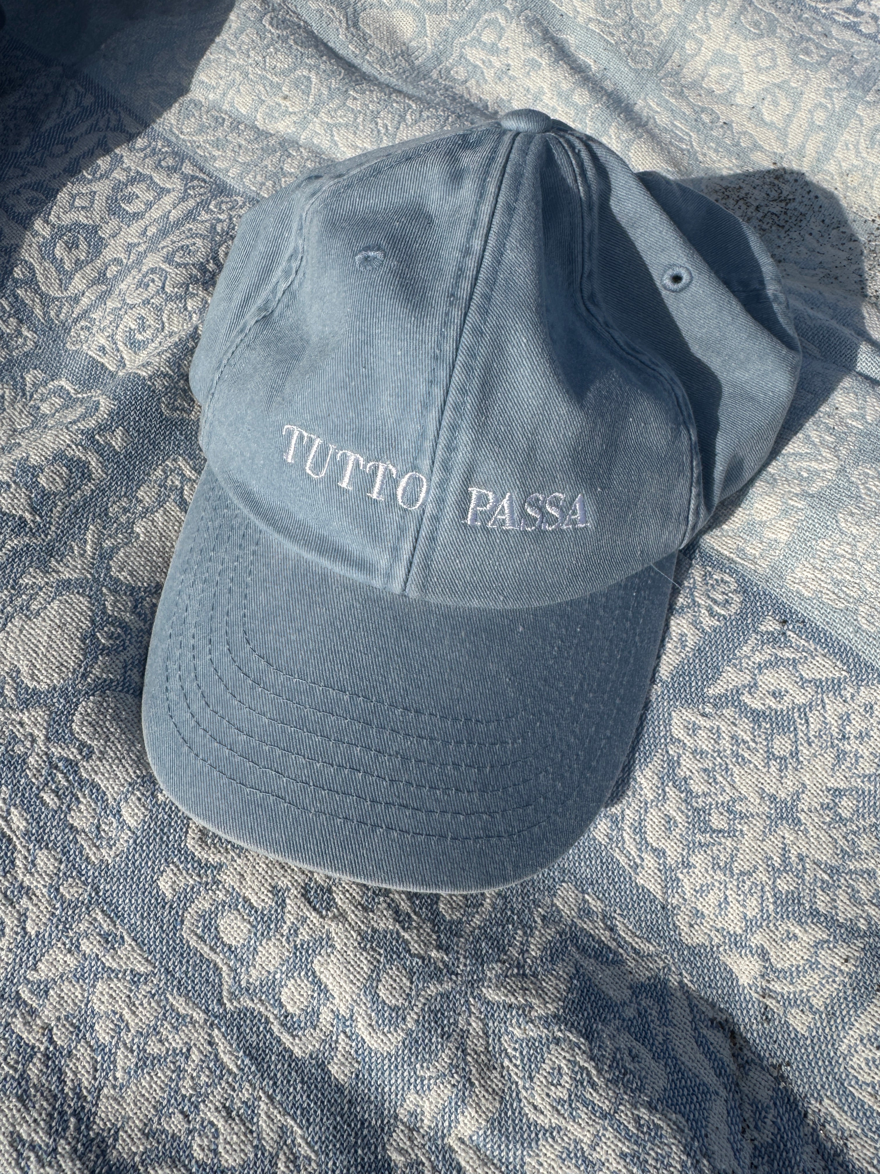 Light blue Tutto Passa baseball cap by Drivemebikini – minimalist summer accessory