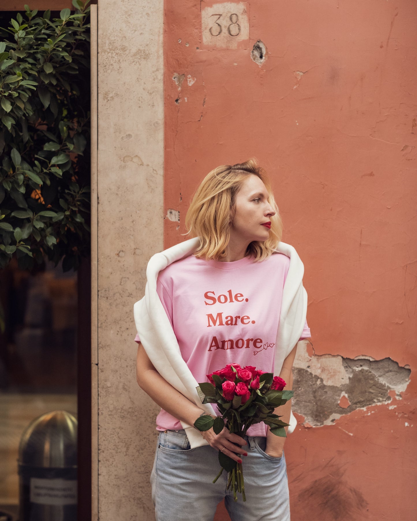 Walentynkowy t-shirt Sole Mare Amore. La dolce vita a Roma. Pink and red. Ciao Amore!