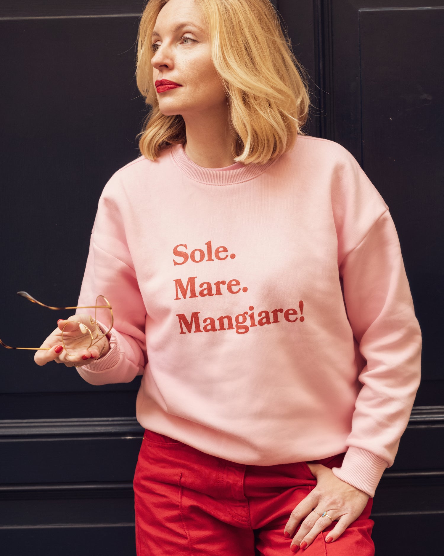 Pink sweatshirt Sole Mare Mangiare. For foodie lover. More pasta less drama vibe.
