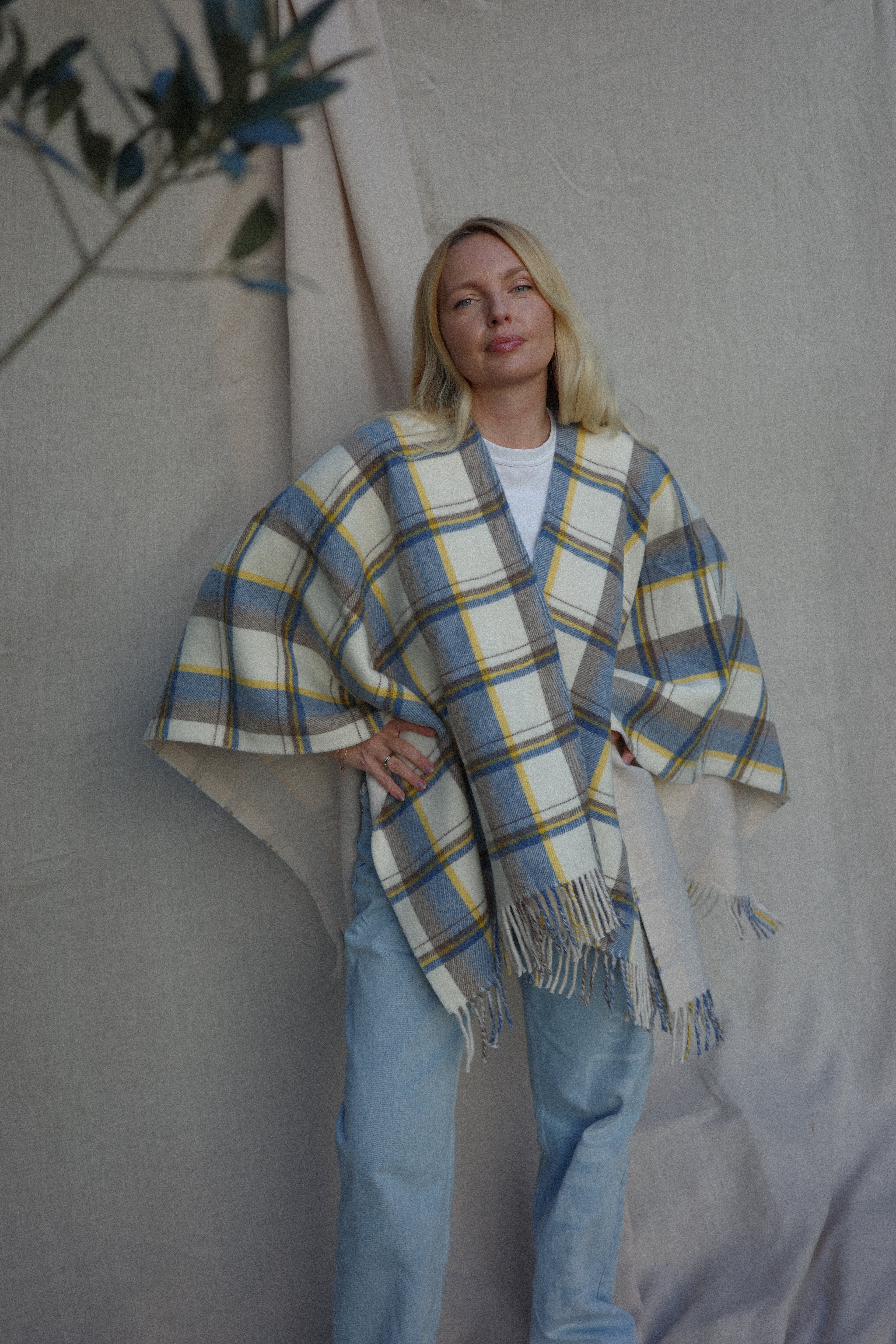 welniane ponczo w krate, sole mare vacanze, one size