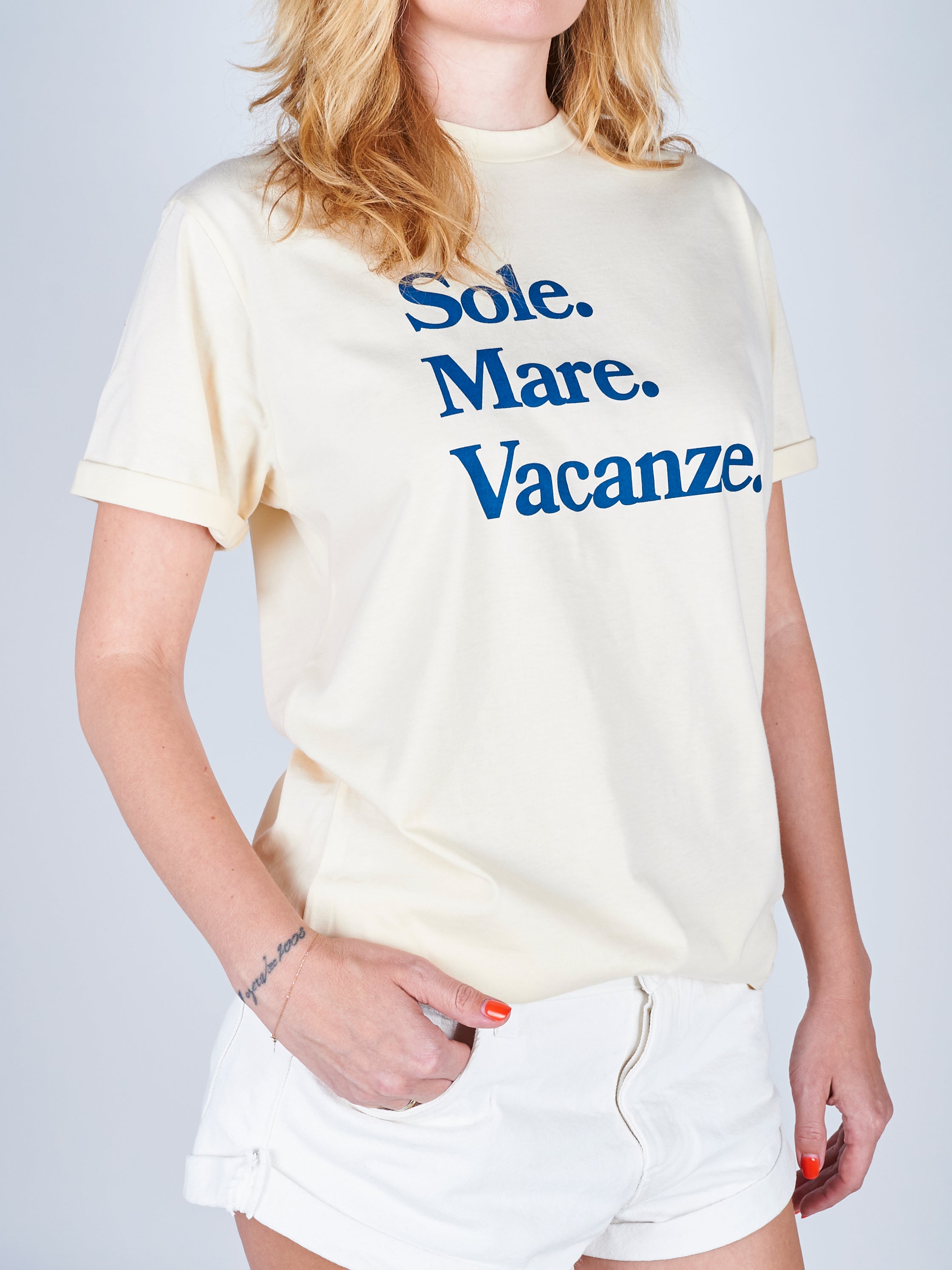 Kremowa koszulka Sole Mare Vacanze. Włoskie wakacje. La dolce vita i felicita! La grande bellezza.